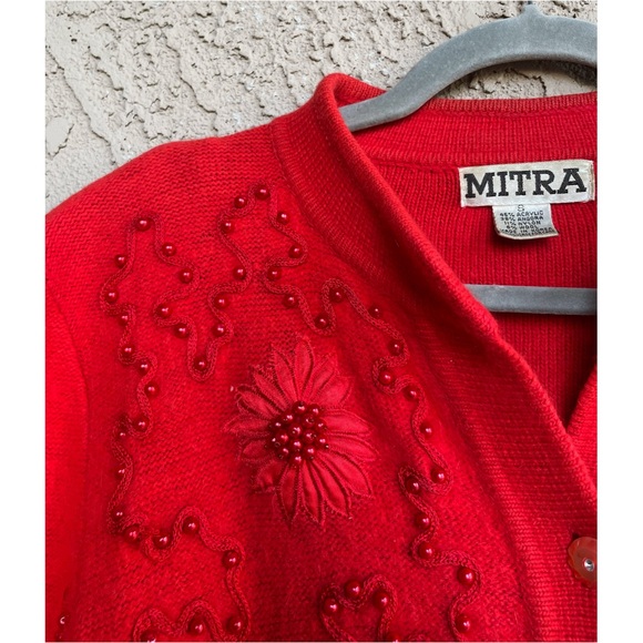 VINTAGE 3D Floral Appliqué Embroidered Beaded Soft Angora Wool Cardigan Sweater - Picture 11 of 17